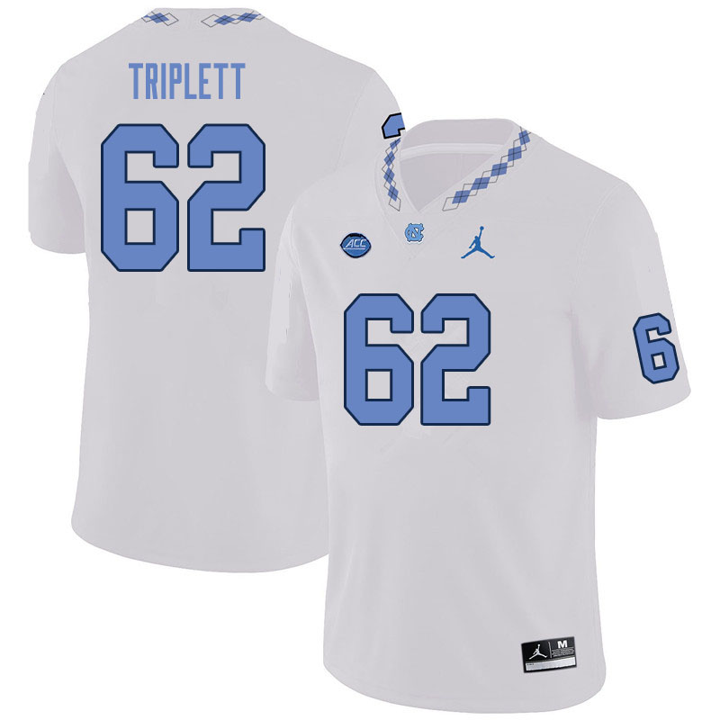 Men #62 Spencer Triplett North Carolina Tar Heels College Football Jerseys Sale-White